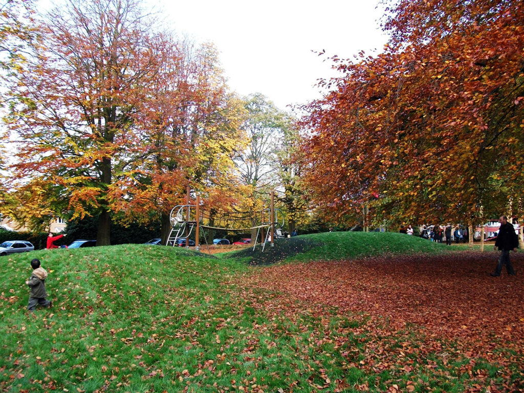 playground with autumn leaves and play bridge