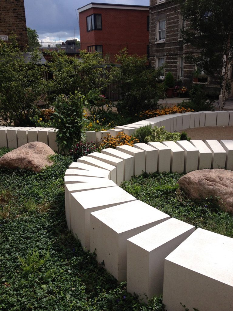 Stone elements and ground cover planting