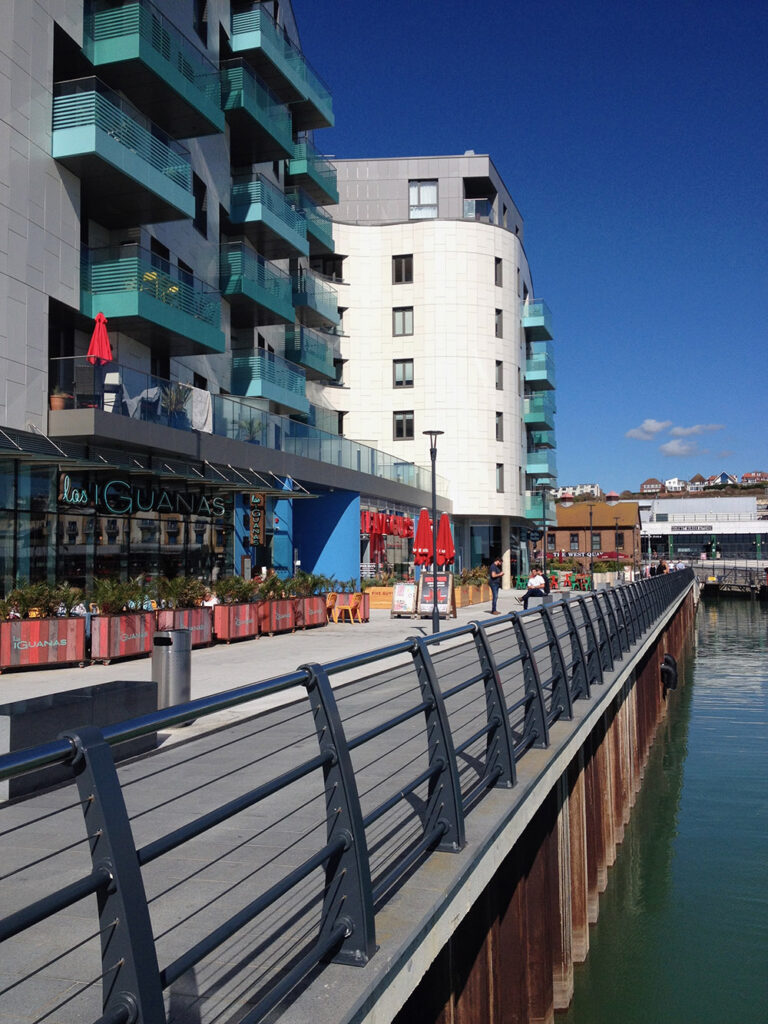 Marina boardwalk and restaurants