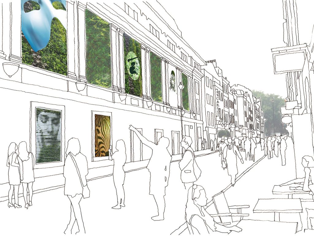 Sketch of theatre with green wall concept